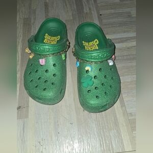 CROCS Glittery Green Mules with Charms